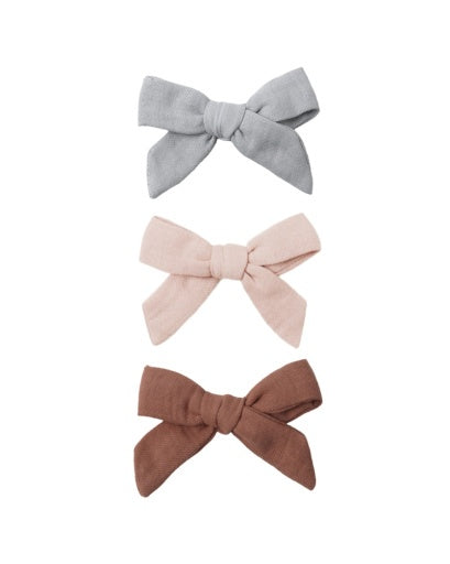 BOW W. CLIP, SET OF 3 SKY, BLUSH, POPPY