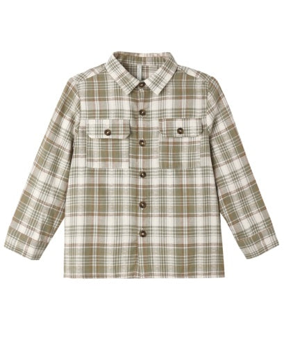 POCKETED CORDUROY SHIRT OLIVE DOBBY PLAID