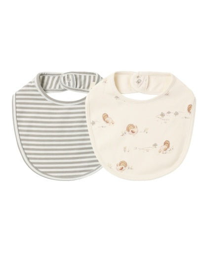 JERSEY SNAP BIB, 2 PACK LAUREL STRIPE, TURKEY