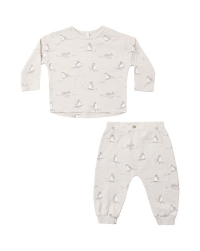 LONG SLEEVE TEE + PANT SET SKIING PENGUINS